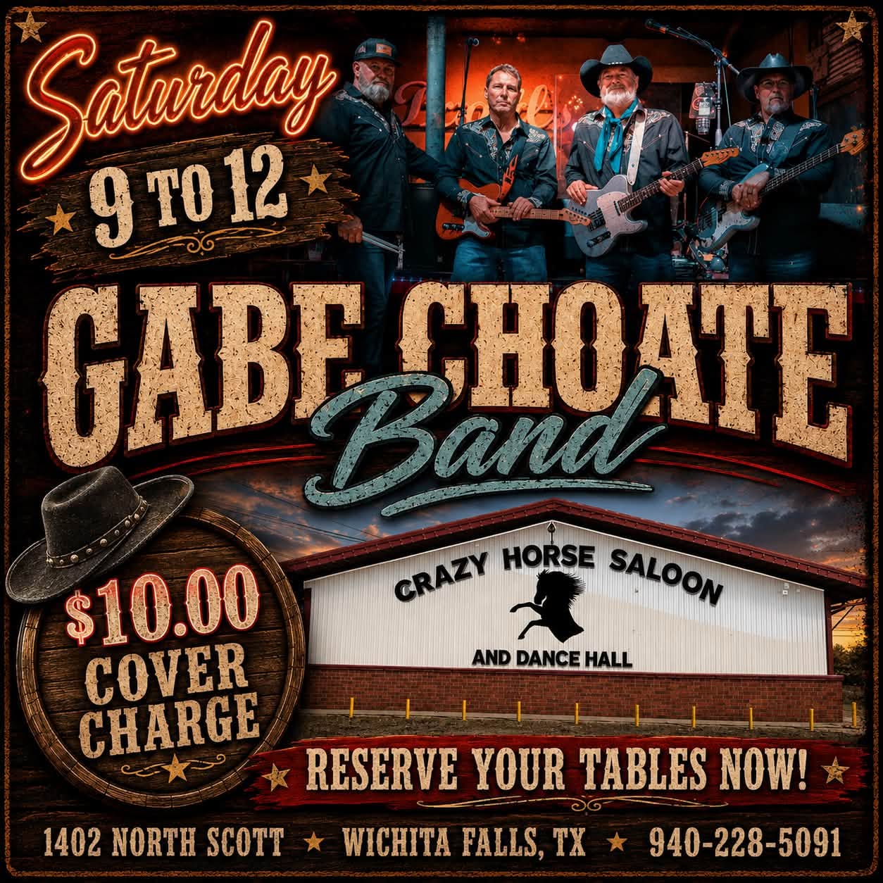 Gabe Choate Band live music event flyer — Saturday July 25 at Crazy Horse Saloon