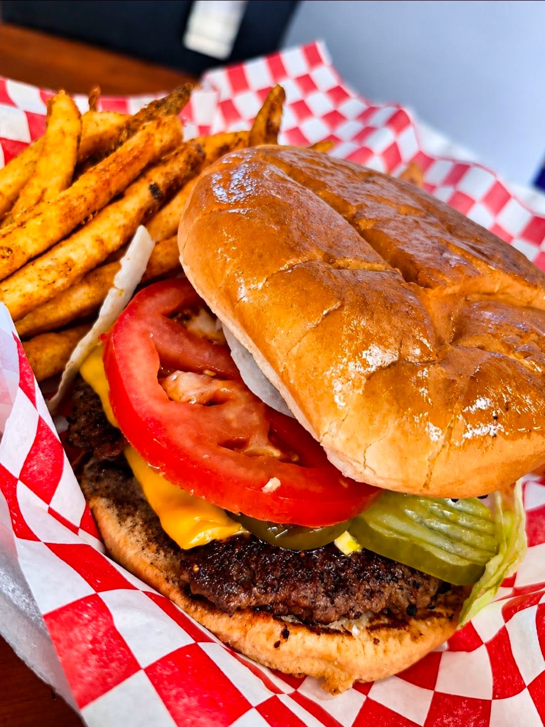 Hamburger and fries from the Crazy Horse Saloon kitchen